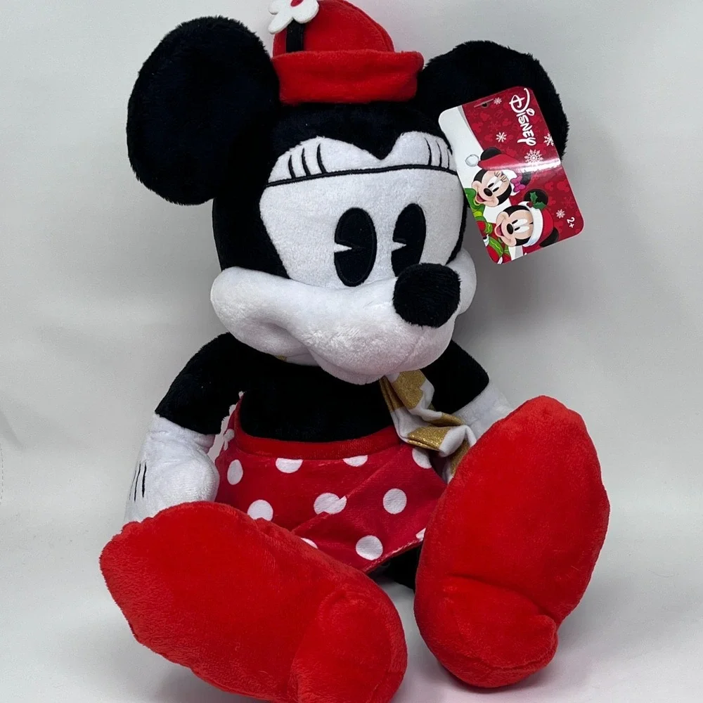 Disney Just Play Mickey Minnie Christmas Plush Set Gold White Scarves 20